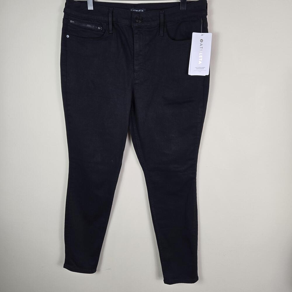 Athleta Flex Ultra Skinny Jeans Womens 14P Black Stretch Denim Zip Pocket Petite